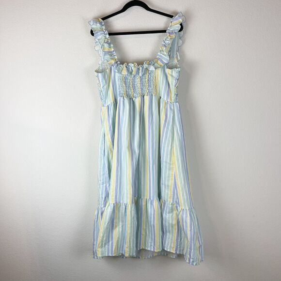 Dondolo Sam Linen Blend Dress Womens XXL Striped Smocked Ruffle Boho Peasant NEW - Picture 12 of 15